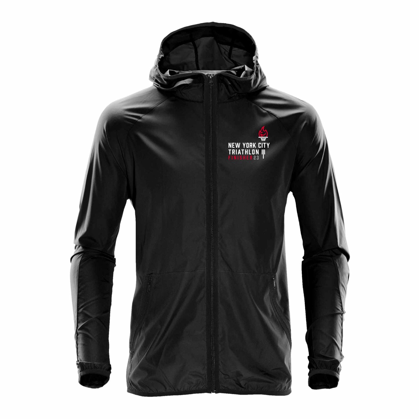 NYC Tri Men's Zip Hooded Shell -Black- 2023 Finisher Embr.