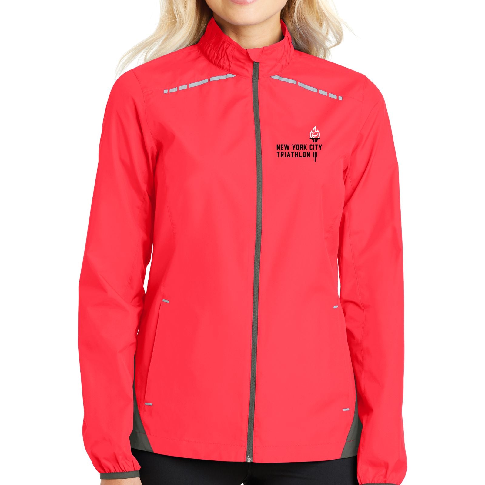 Women's Runner's Ltwt Zip Jacket - Hot Coral - Embroidered